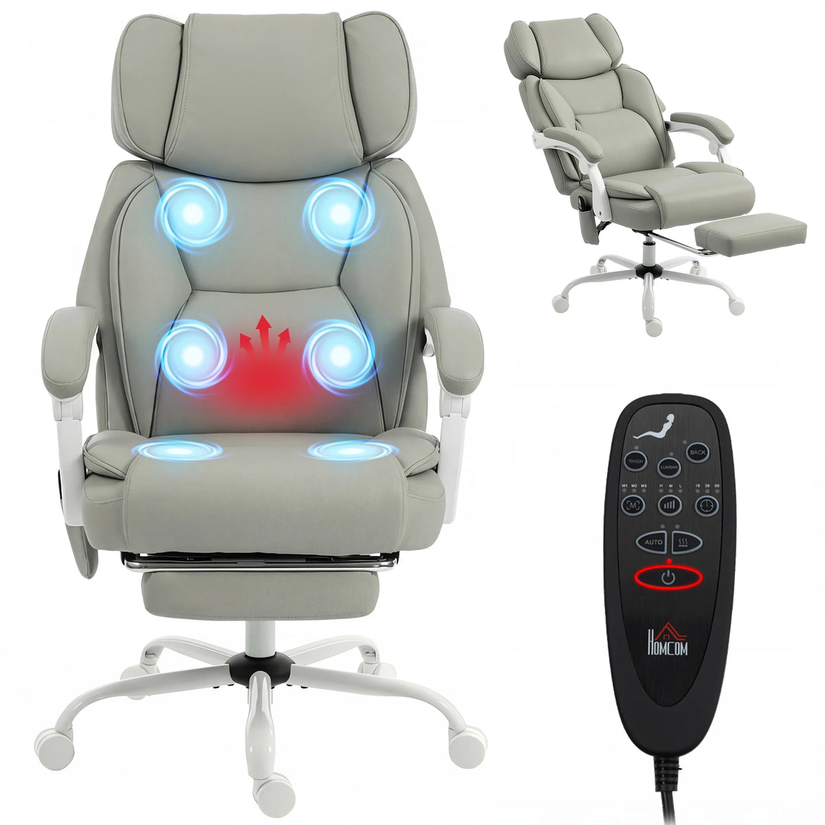 High Back Massage Office Chair With Footrest And Heated Recline