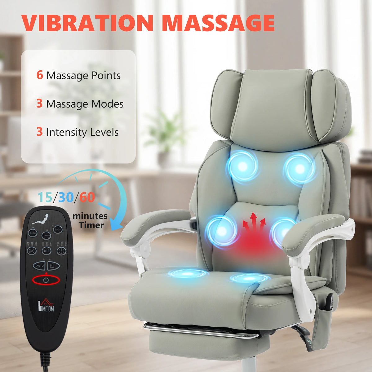 High Back Massage Office Chair With Footrest And Heated Recline