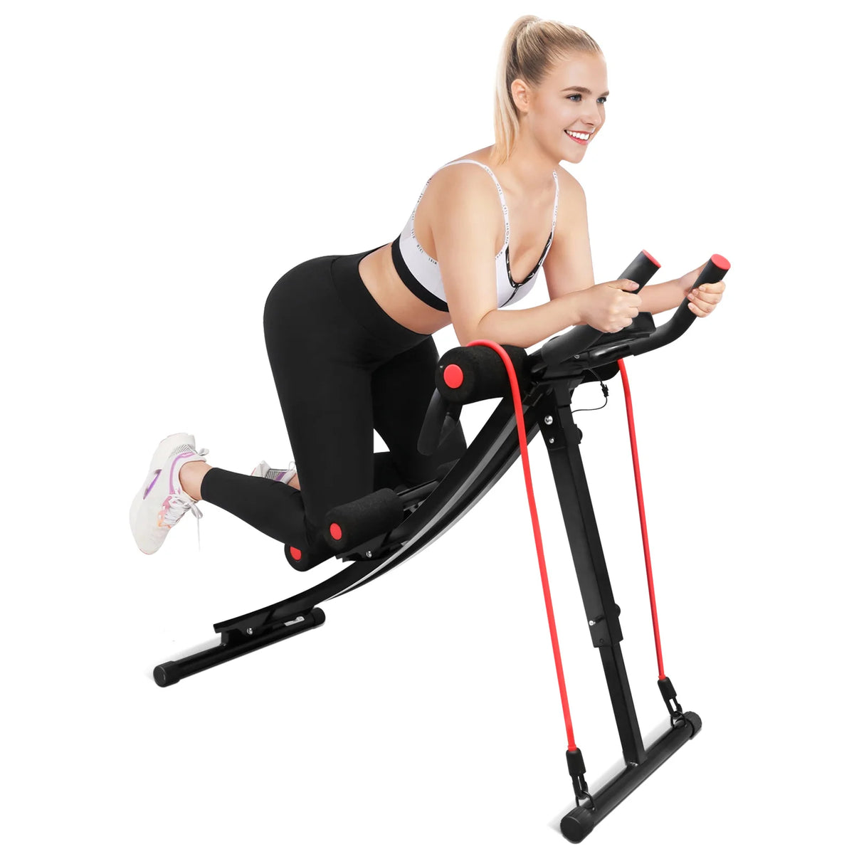 Foldable Adjustable Dual Track Abdominal Cruncher With Resistance Bands