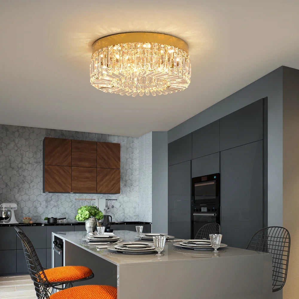 VETRULUS Gold Crystal Ceiling Lamp Modern LED Chandelier For Living Room