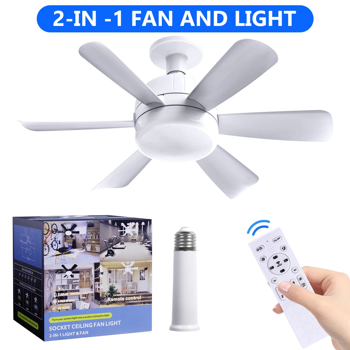 Mexllex E26 Socket LED Ceiling Fan Light With Remote Dimmable