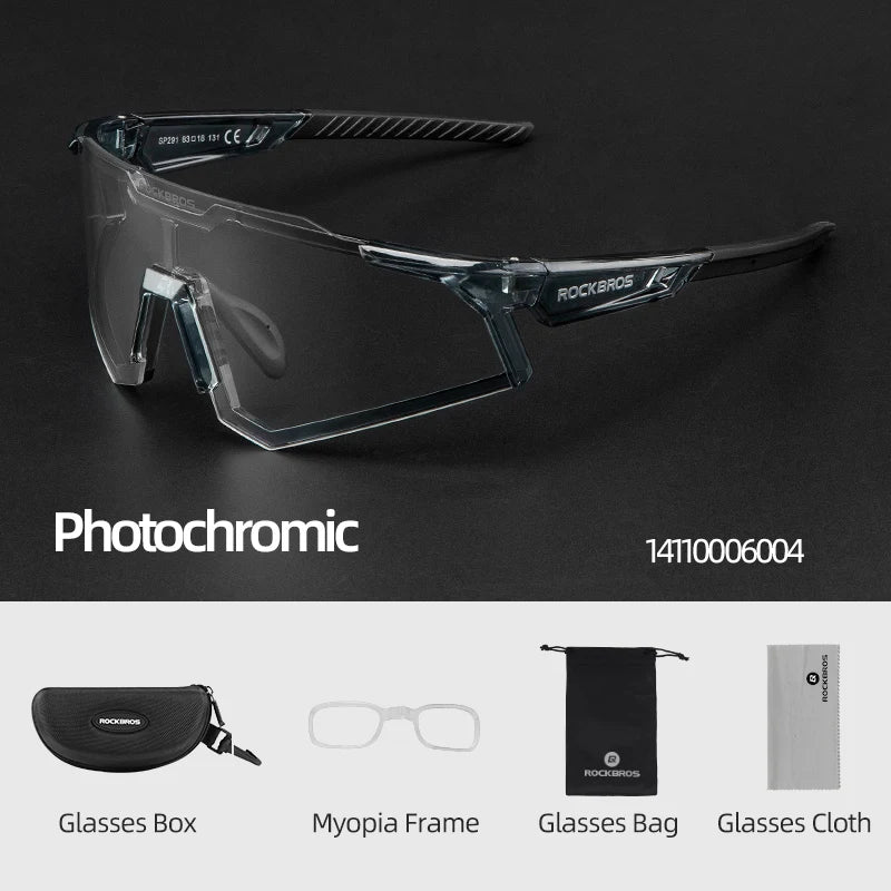 ROCKBROS Bicycle Glasses Photochromic Polarized Lens Adjustable Nose Support Myopia Frame Sports Men Women Cycling Goggle