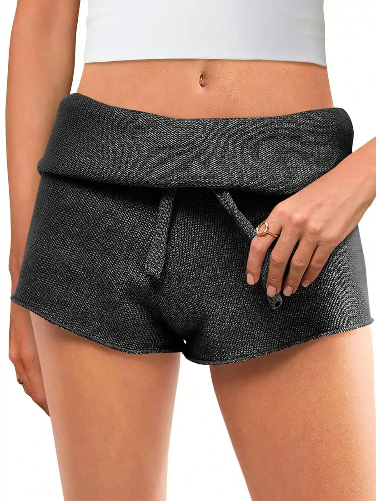 Fisoew Women Ribbed Knit High Waisted Lounge Shorts With Drawstring