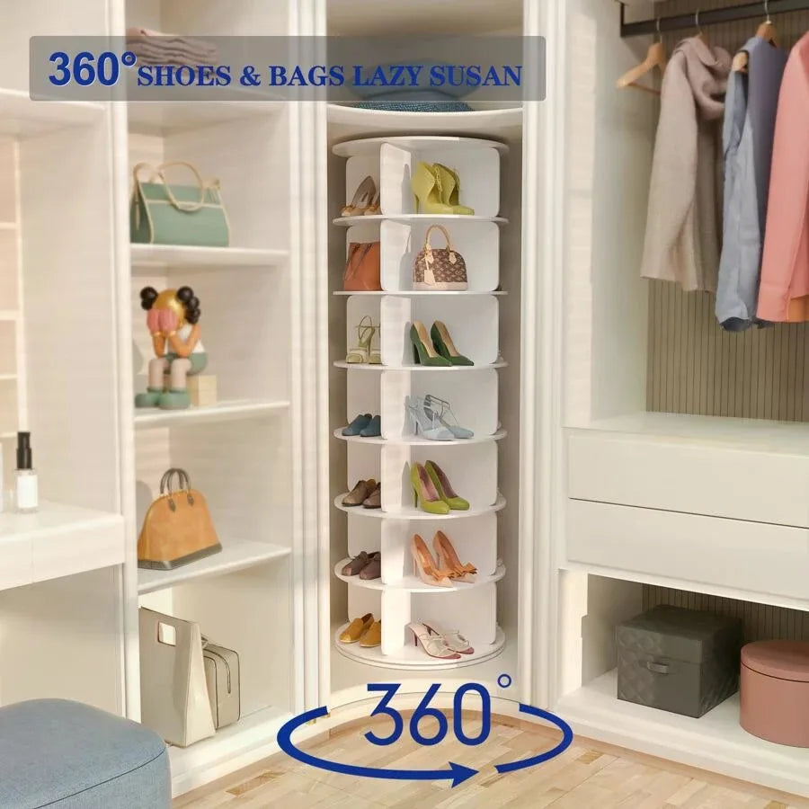 7 Tier Rotating Shoe Rack Tower, Free Standing 360 °   Shoe Organizer Lazy Susan, Bag Display Rack Storage Round Carousel, Neat And Elegant Shoe Storage Solution