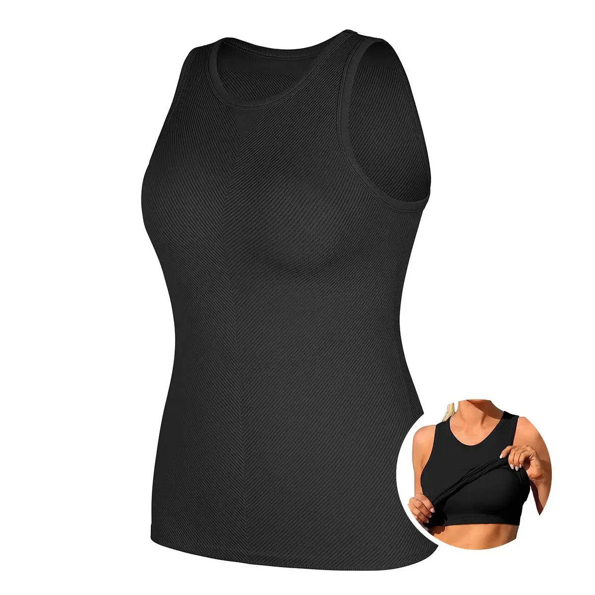 Women Seamless High Neck Workout Tank With Built In Bra
