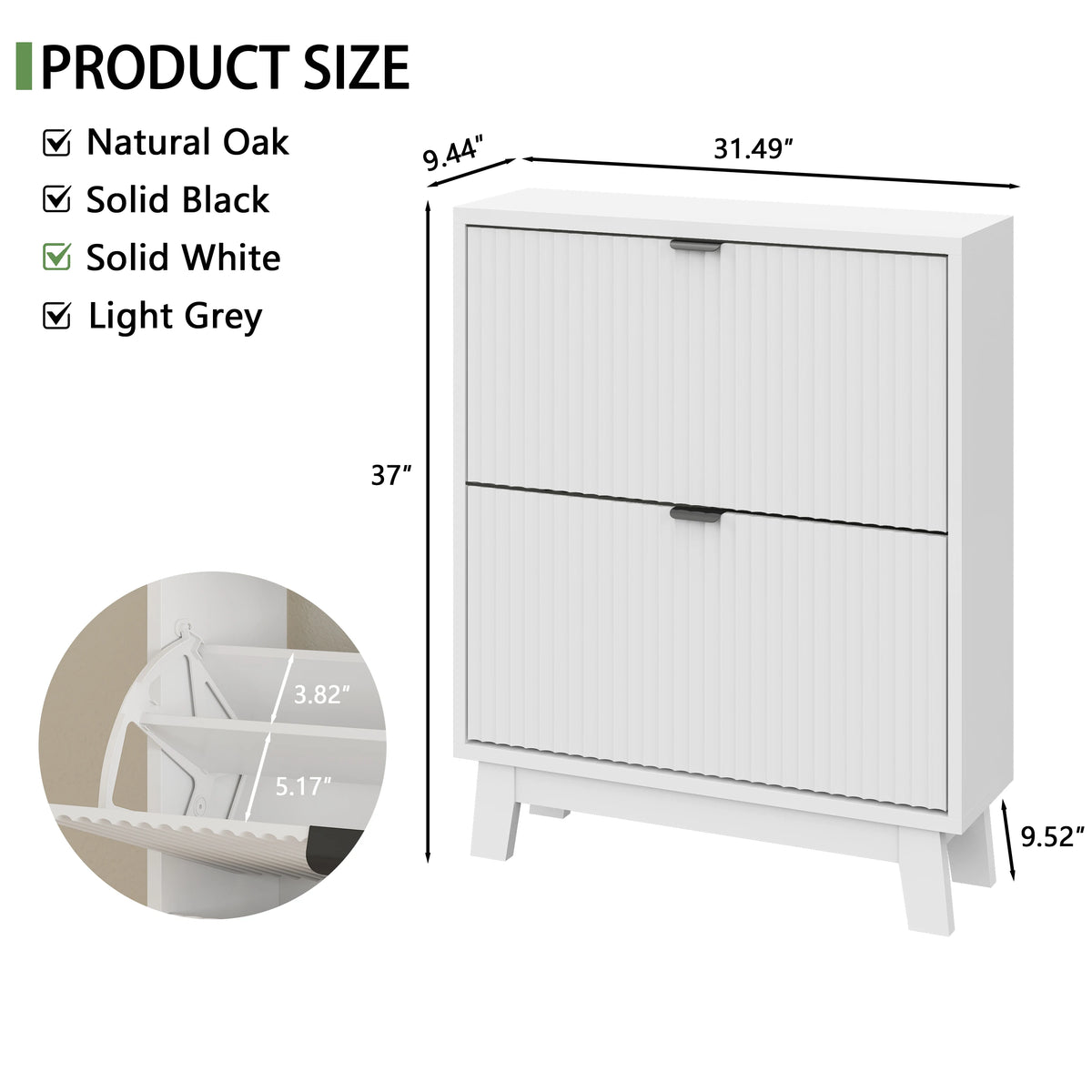 Shoe Cabinet with 2 Flip Drawers, 37" Tall Narrow Fluted Shoe Storage Organizer for Entryway, Hidden Slim Wooden Shoe Rack