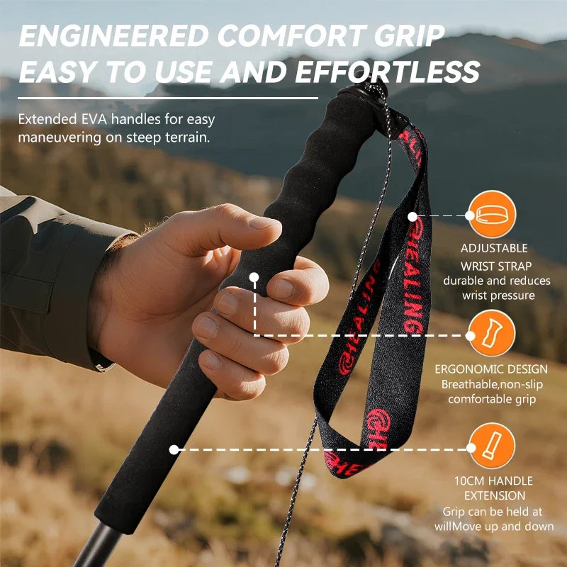 Okhealing Carbon Fiber Foldable Antishock Trekking Poles For Outdoor Hiking