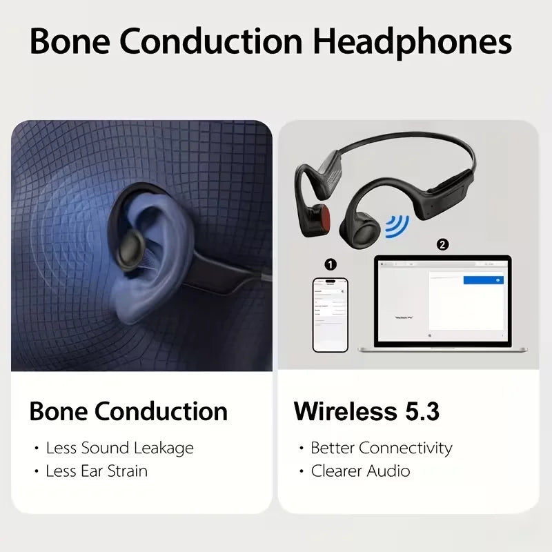 Wireless Bone Conduction Headphones With Microphone And Bluetooth 5.3