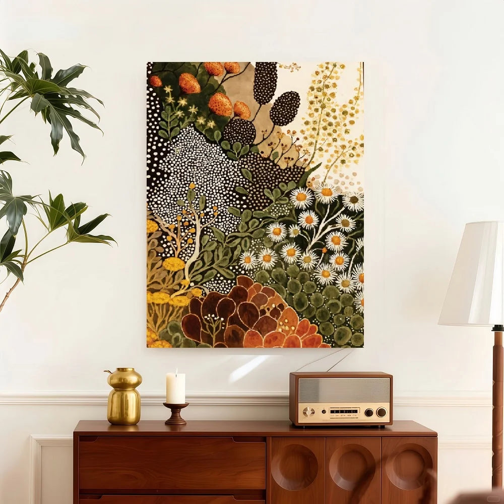 Framed 1pc Modern Abstract Botanical Wall Art - Wildflower Canvas Painting Suitable for Living Room, Bedroom, Kitchen, Bathroom