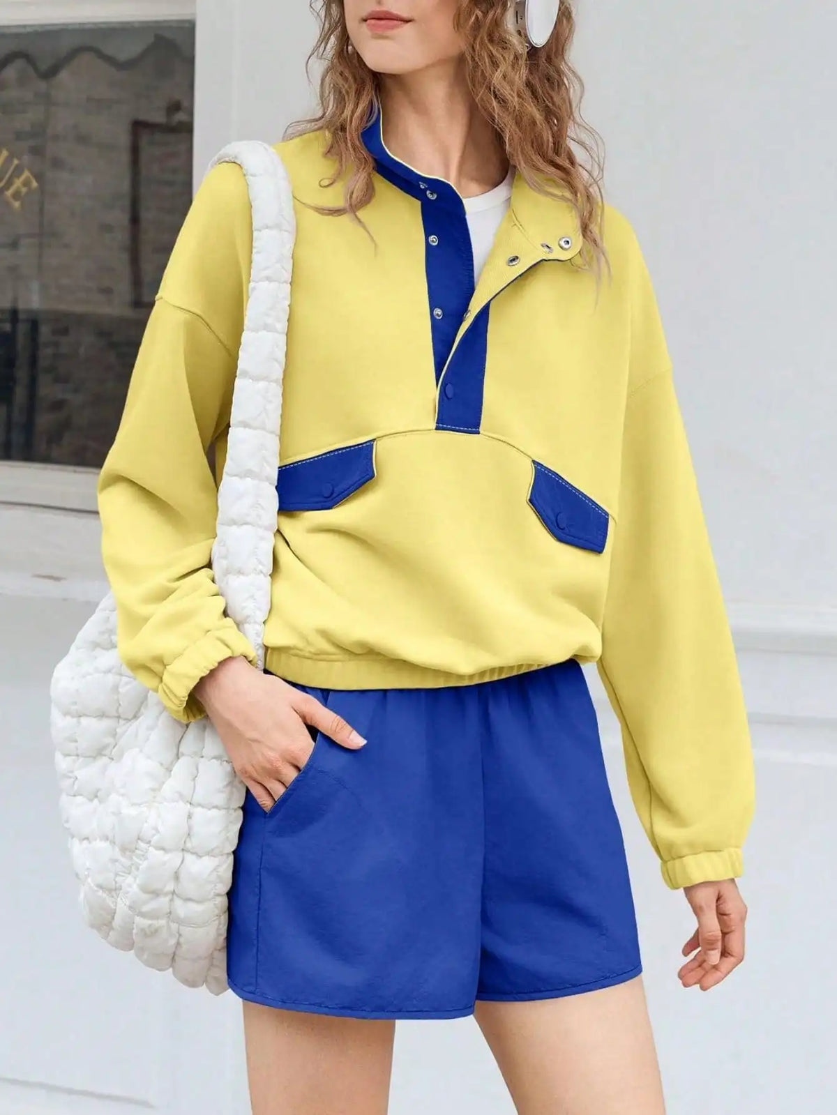 Fisoew Women Two Piece Lounge Set Sweatshirt Running Shorts