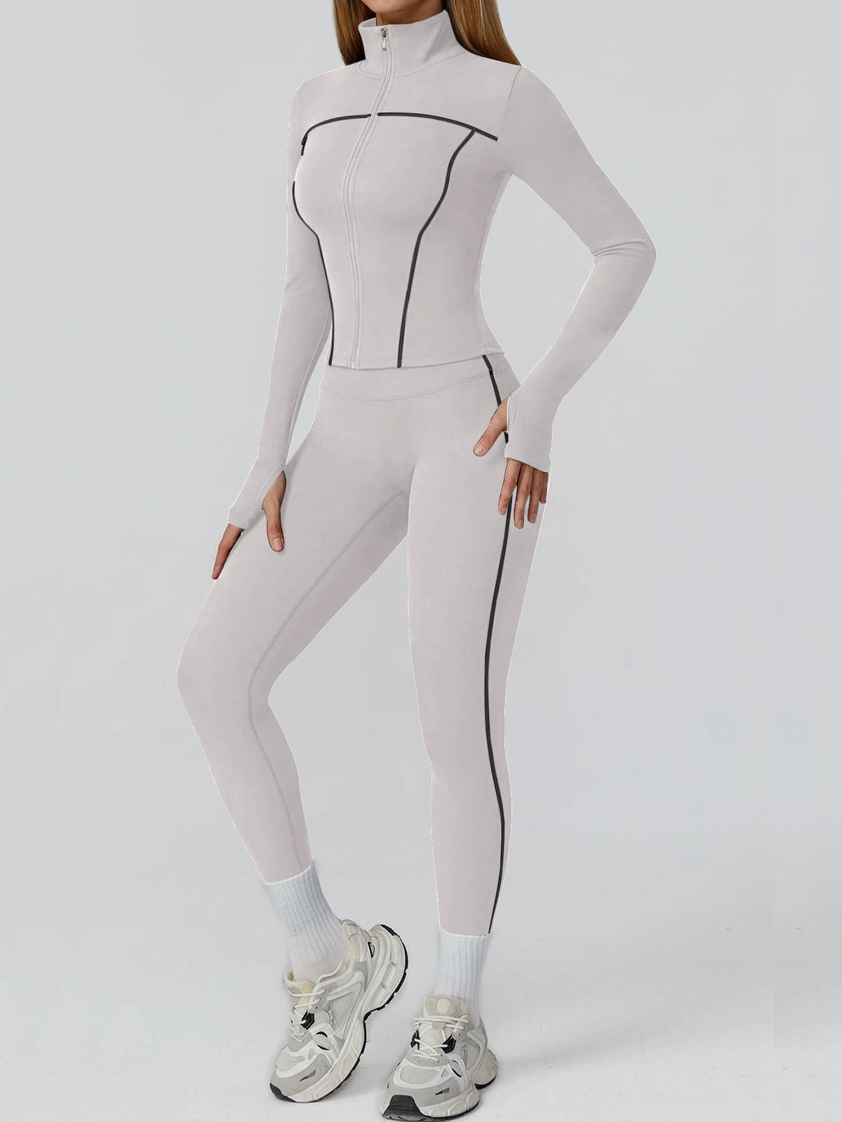 Women Nylon Yoga Set With Long Sleeve Top And Leggings