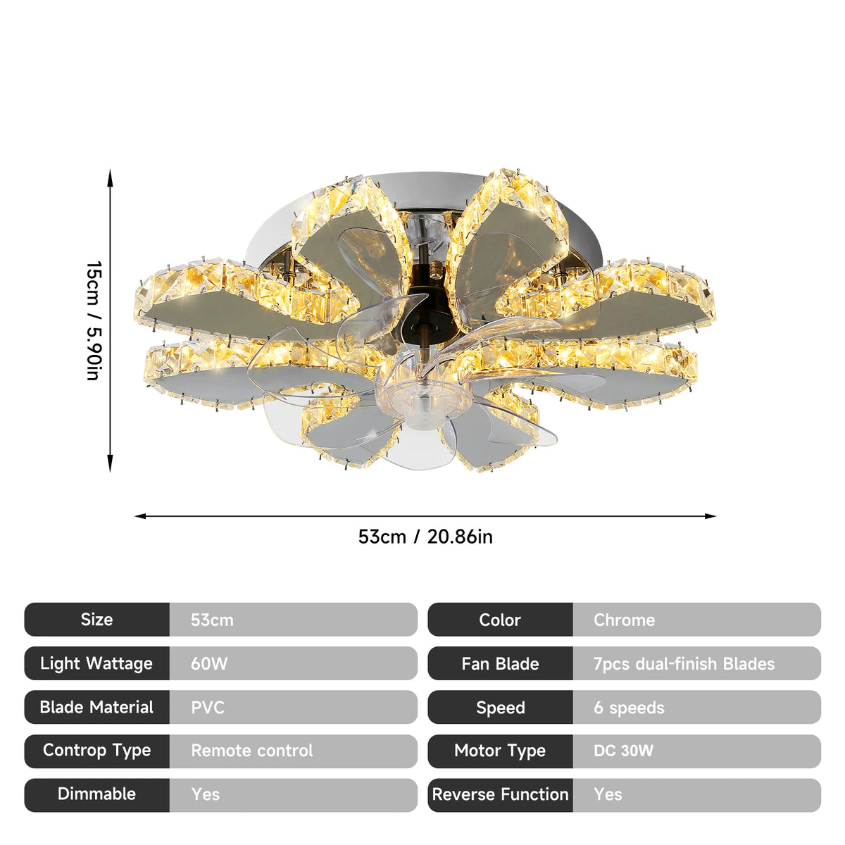 VETRULUS Luxury Crystal Ceiling Fan With Smart App Remote
