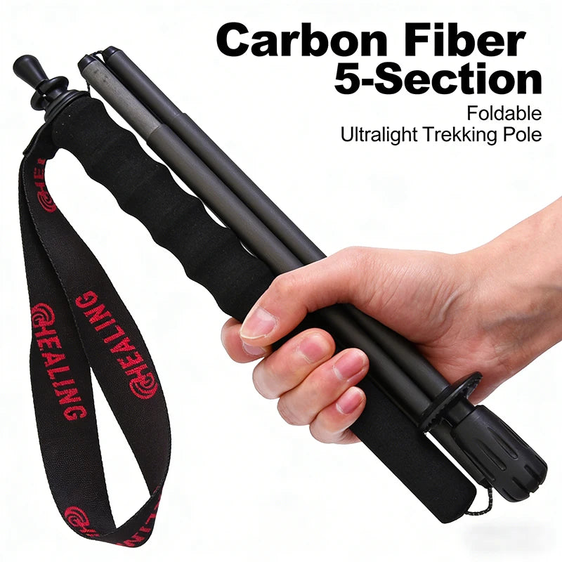 Okhealing Carbon Fiber Trekking Poles Antishock Foldable Hiking Sticks