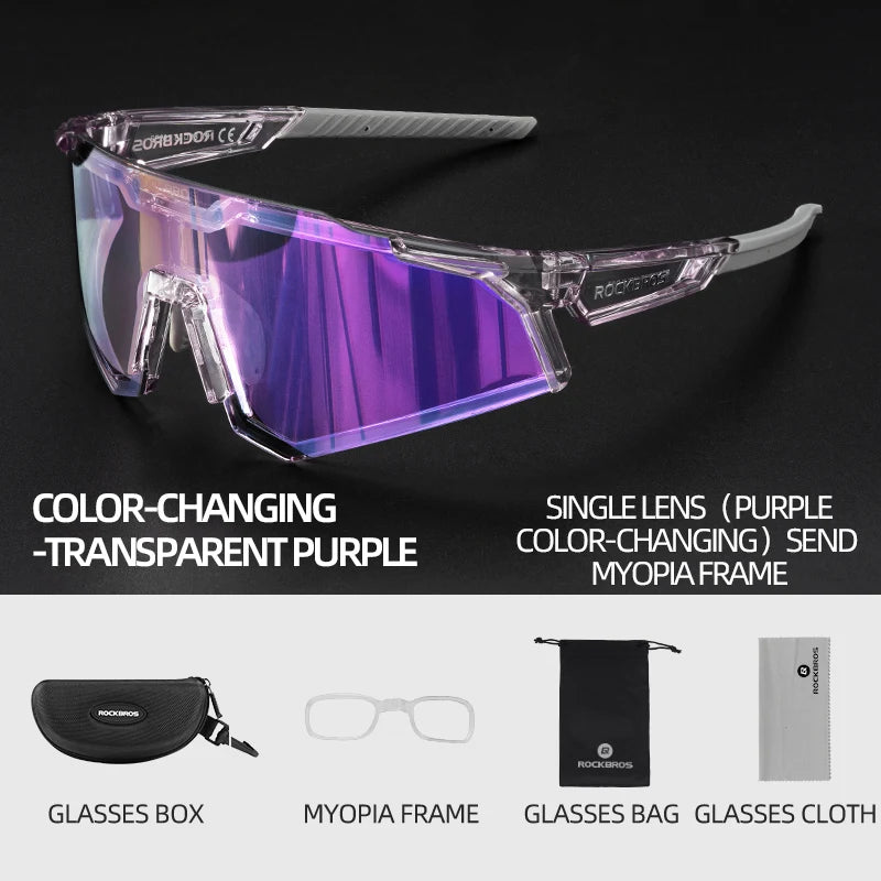 ROCKBROS Bicycle Glasses Photochromic Polarized Lens Adjustable Nose Support Myopia Frame Sports Men Women Cycling Goggle