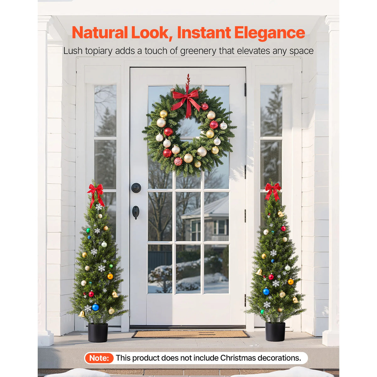 SucceBuy Artificial Topiary Cedar Trees 36/48in 2 Set Faux Pine Shrubs Plants Fake Silk Tree Easy Assembly for Decor Christmas