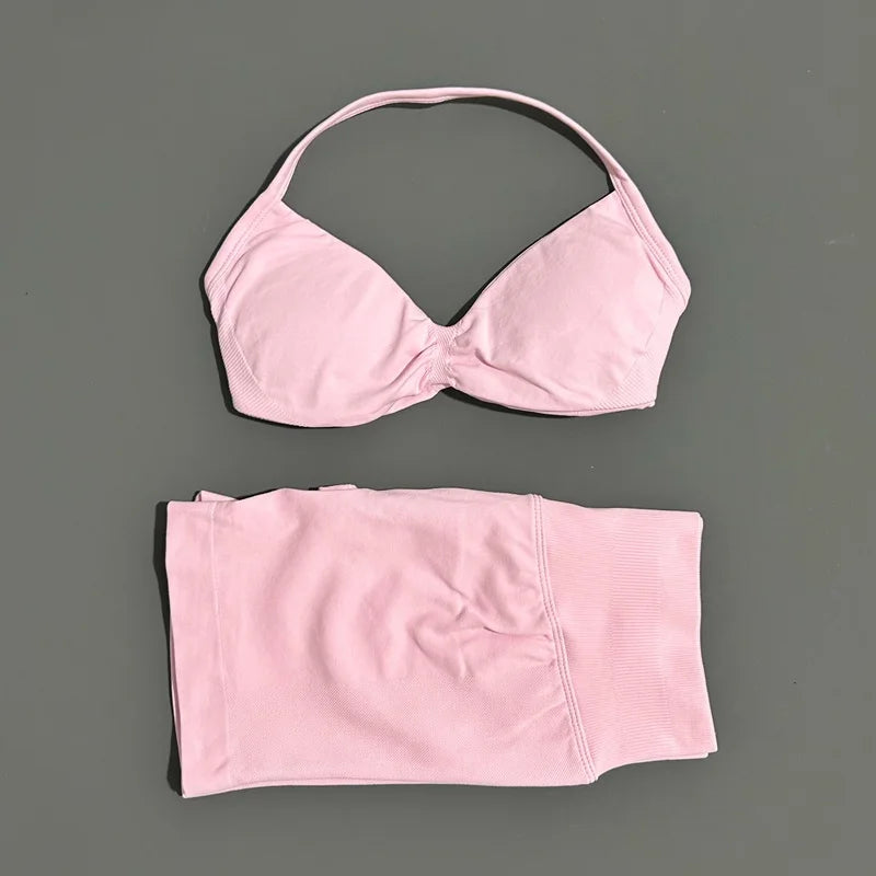 Histello Women Seamless Two Piece Yoga Gym Fitness Set