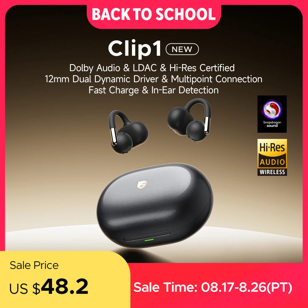 SoundPEATS Clip1 Open Ear Wireless Bluetooth 5.4 Sports Earbuds
