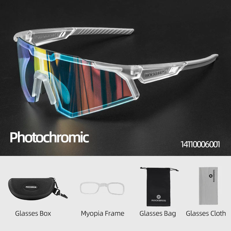 ROCKBROS Bicycle Glasses Photochromic Polarized Lens Adjustable Nose Support Myopia Frame Sports Men Women Cycling Goggle