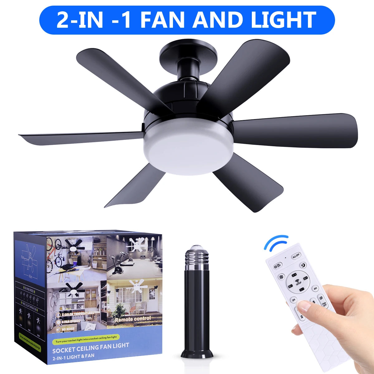 Mexllex E26 Socket LED Ceiling Fan Light With Remote Dimmable