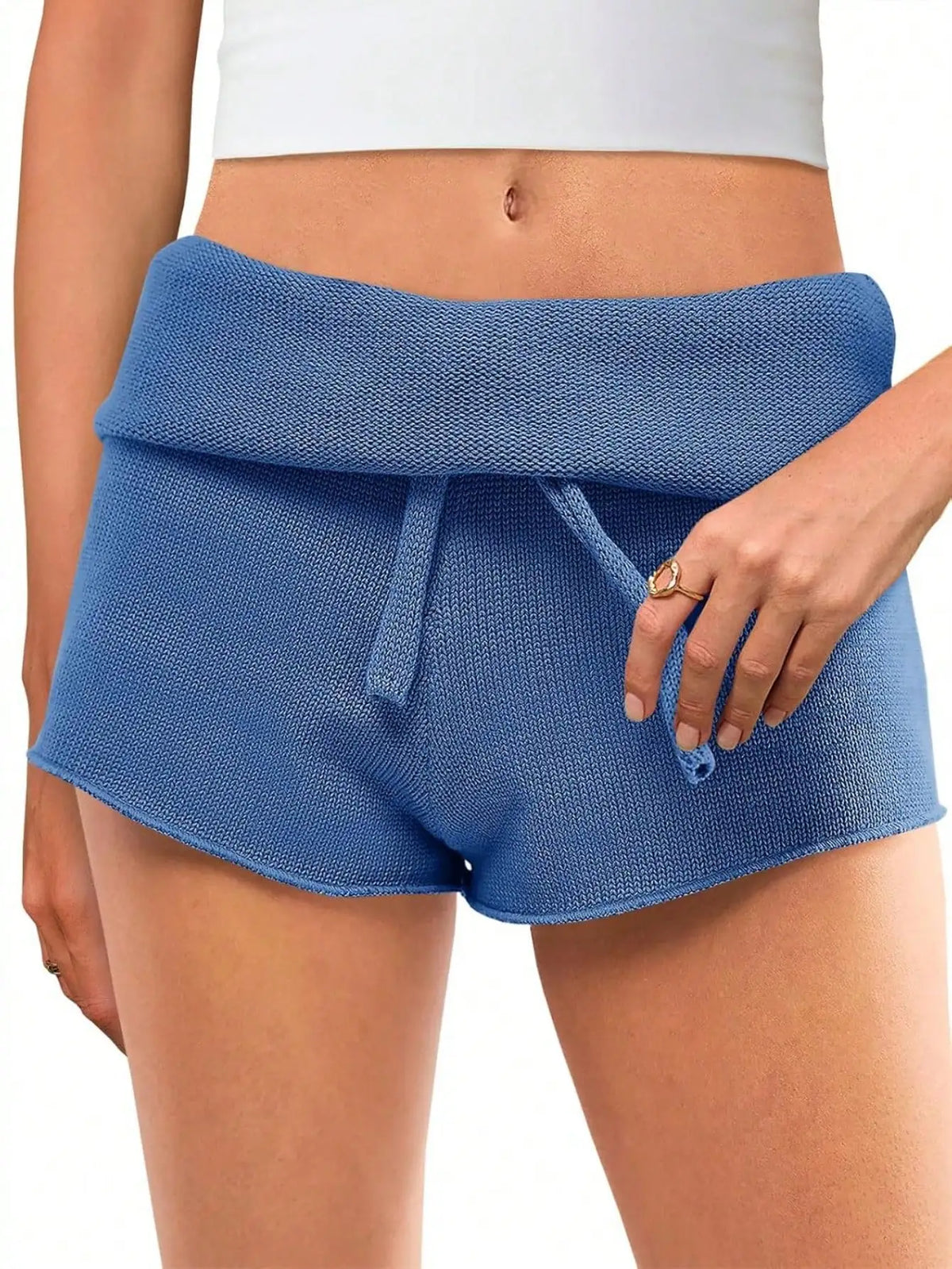 Fisoew Women Ribbed Knit High Waisted Lounge Shorts With Drawstring