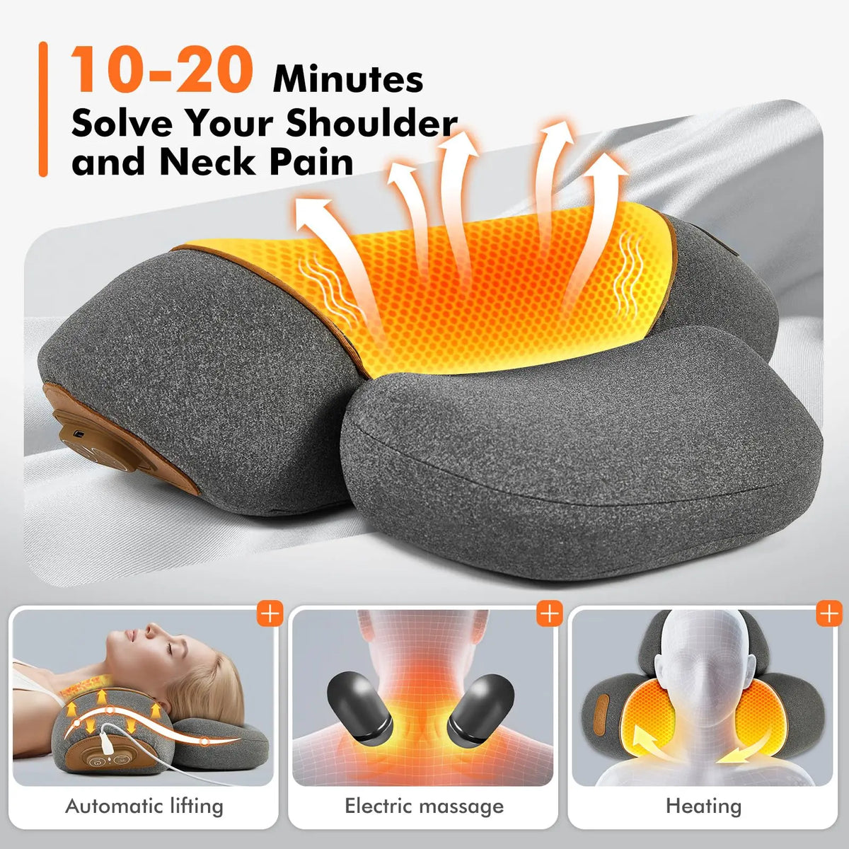 Paquin Heated Neck Massager Pillow With Traction And Shoulder Relief