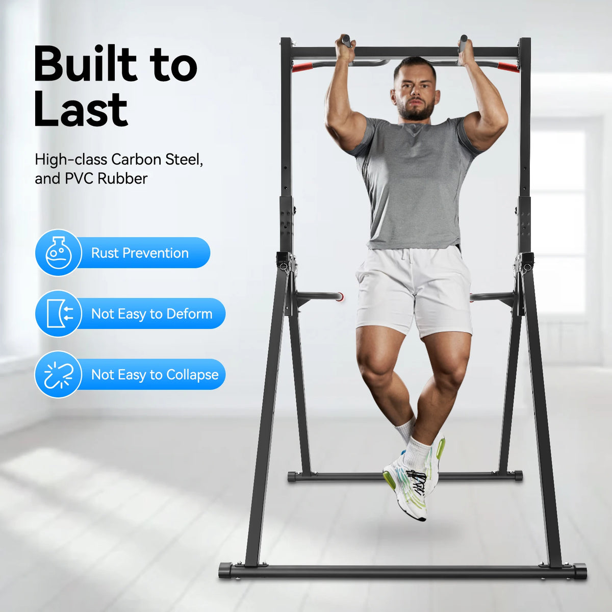 Height Adjustable Free Standing Pull Up Bar Dip Power Tower