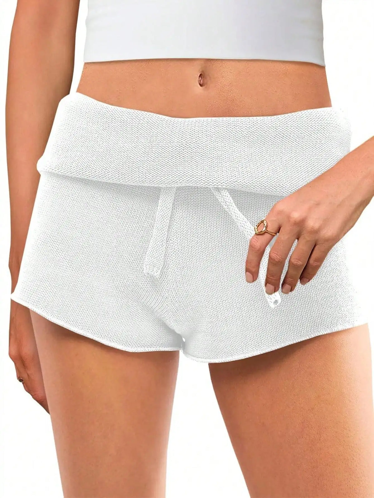 Fisoew Women Ribbed Knit High Waisted Lounge Shorts With Drawstring