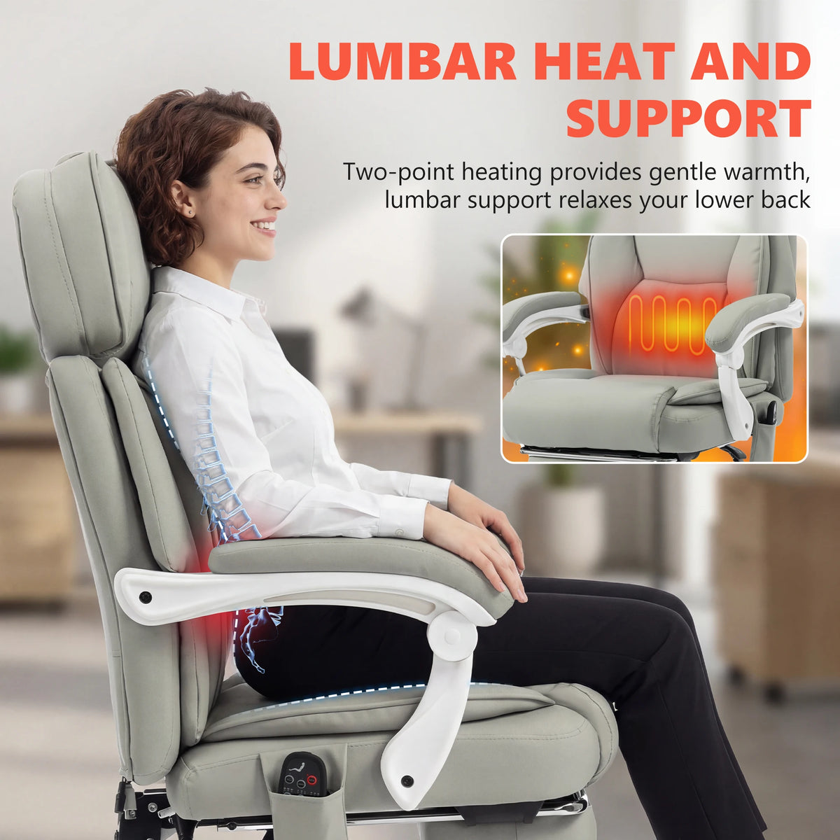 High Back Massage Office Chair With Footrest And Heated Recline