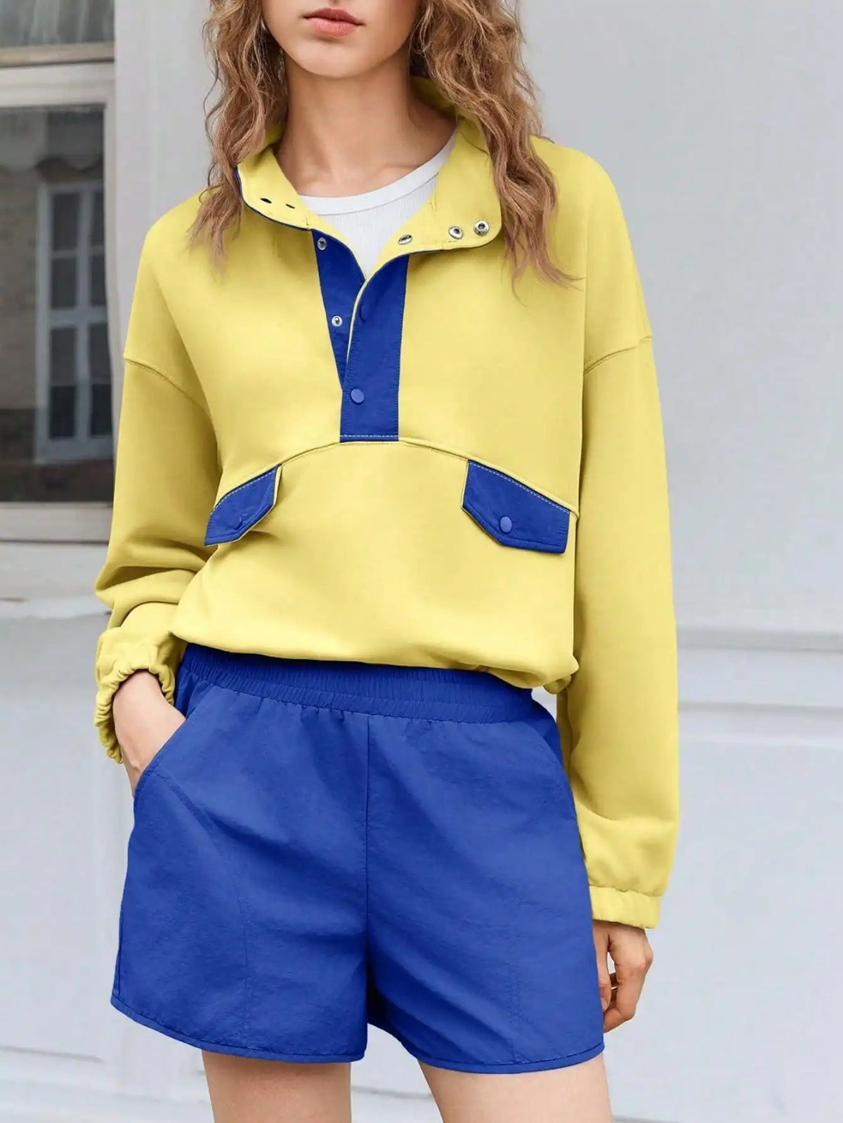 Fisoew Women Two Piece Lounge Set Sweatshirt Running Shorts