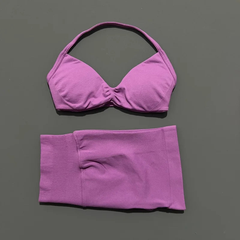 Histello Women Seamless Two Piece Yoga Gym Fitness Set