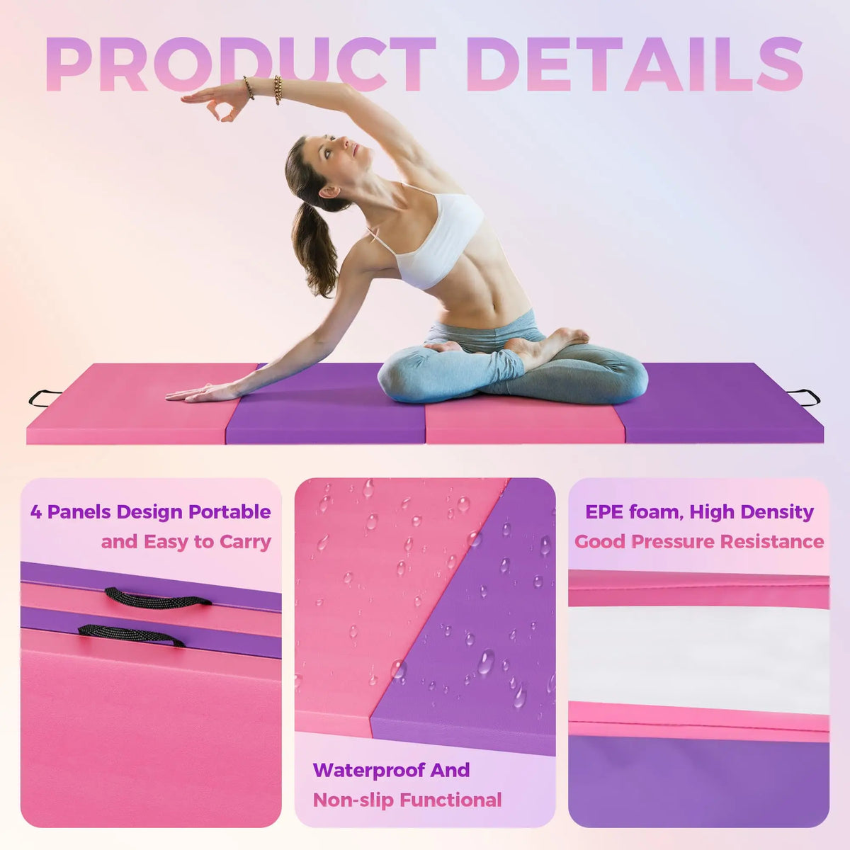 HiMISS Portable Folding Gymnastics Exercise Mat For Home Yoga Fitness