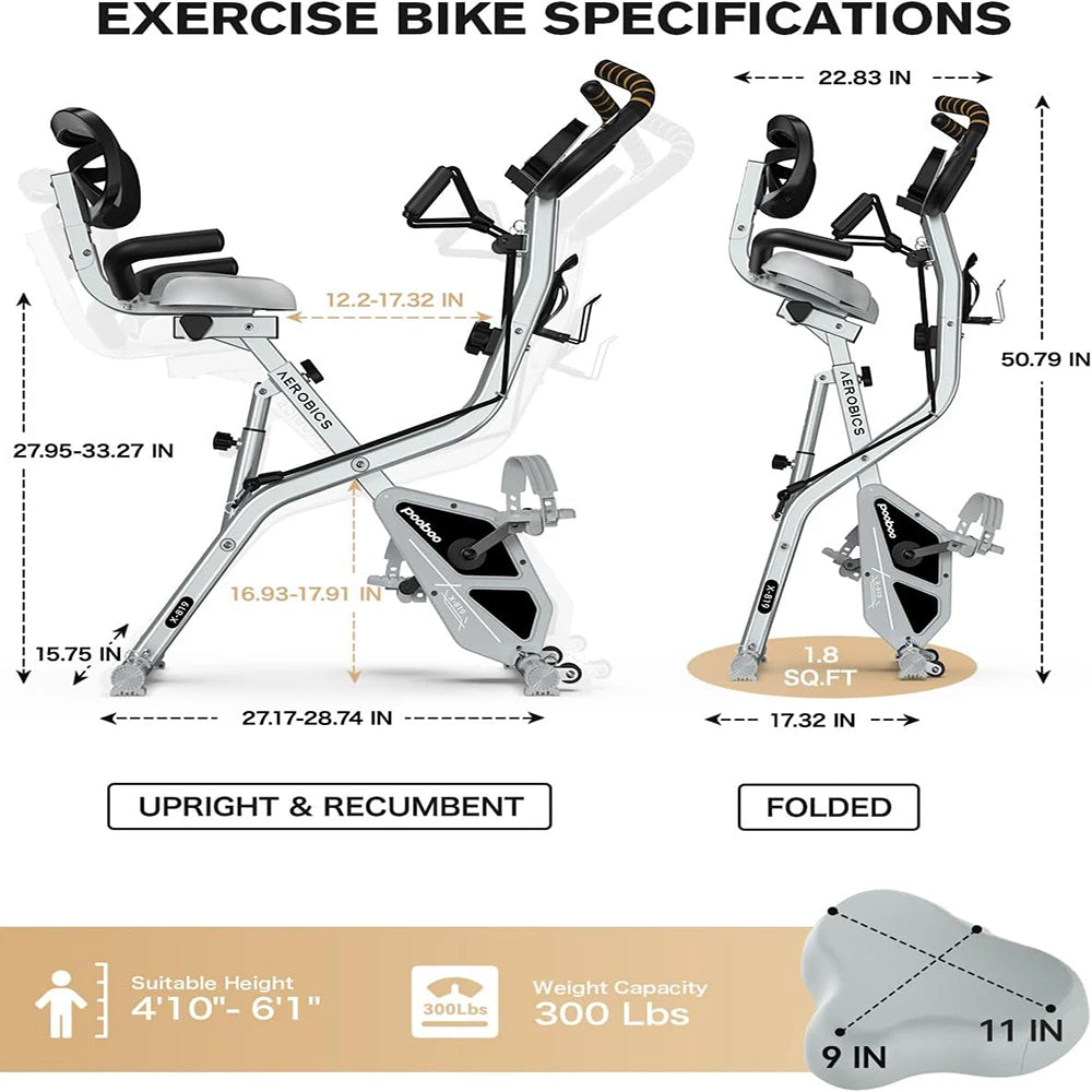 Pooboo Folding Magnetic Exercise Bike With Adjustable Resistance