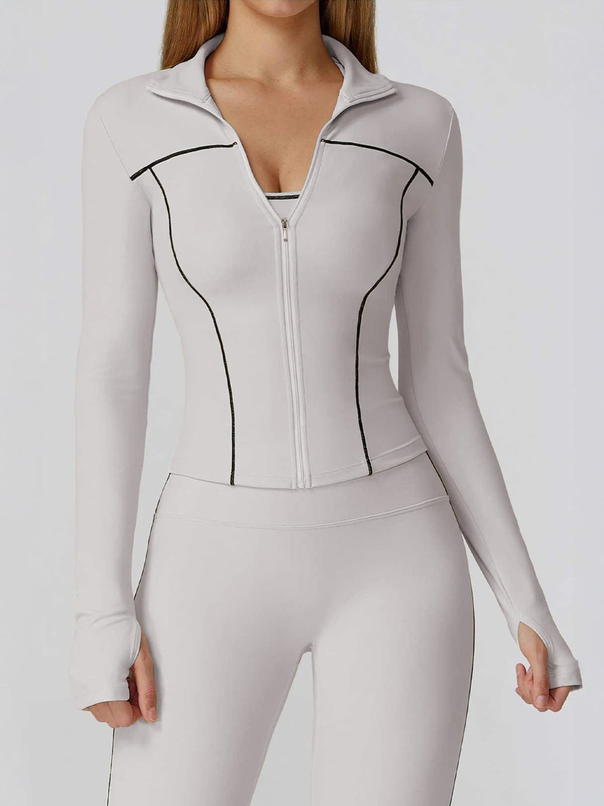 Women Nylon Yoga Set With Long Sleeve Top And Leggings
