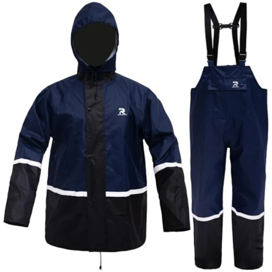 Men Waterproof High Visibility Lightweight Rain Suit And Bib Overalls