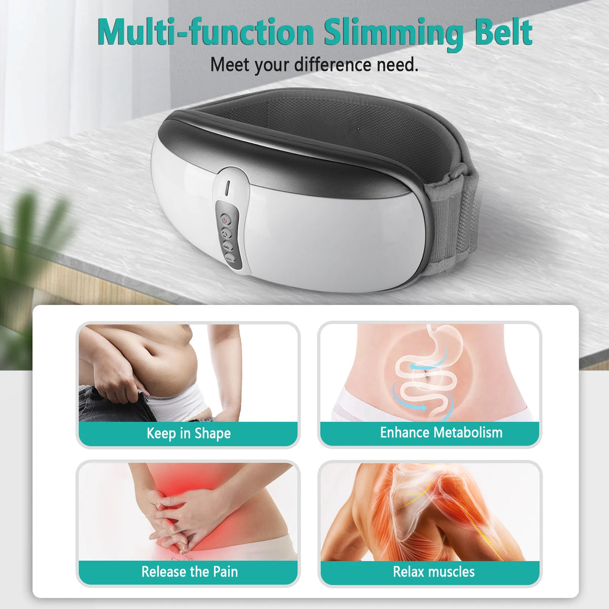 Wireless Slimming Belt Abdominal Massager With 4 Vibration Modes Heating