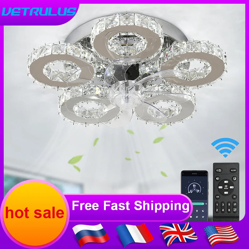 VETRULUS Luxury Crystal Ceiling Fan With Smart App Remote