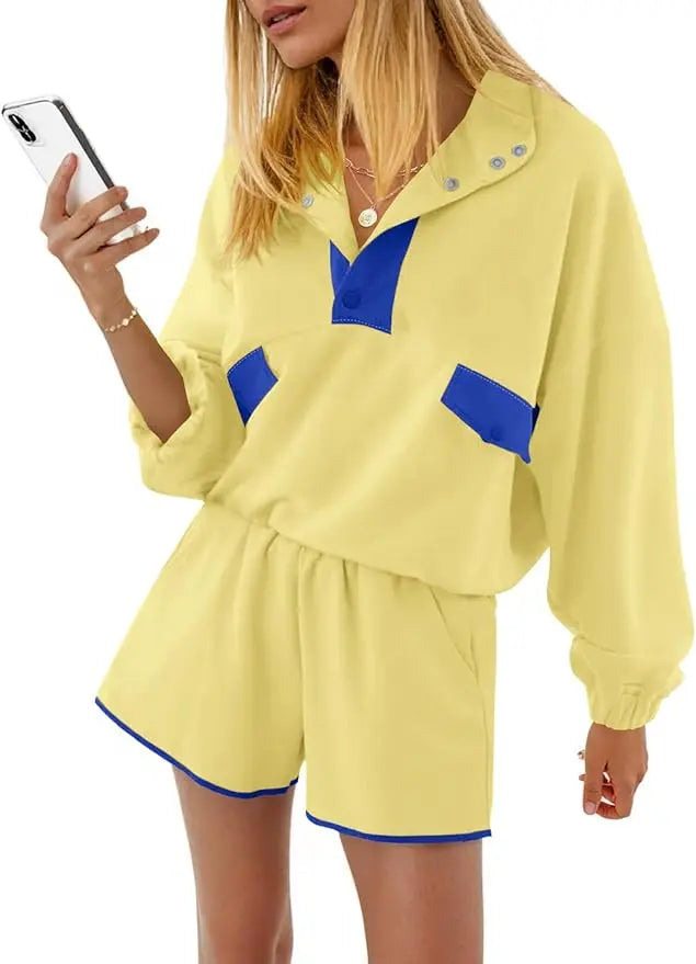 Fisoew Women Two Piece Lounge Set Sweatshirt Running Shorts