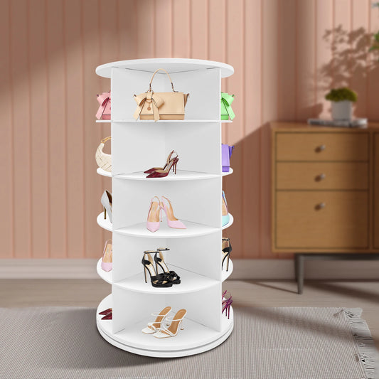  5 Tier Rotating Shoe Rack Tower 360° Rotating Organizer Spinning Shoe Display Lazy Susan for Bedroom Entryway Closet, Holds 20 Pairs of Shoes