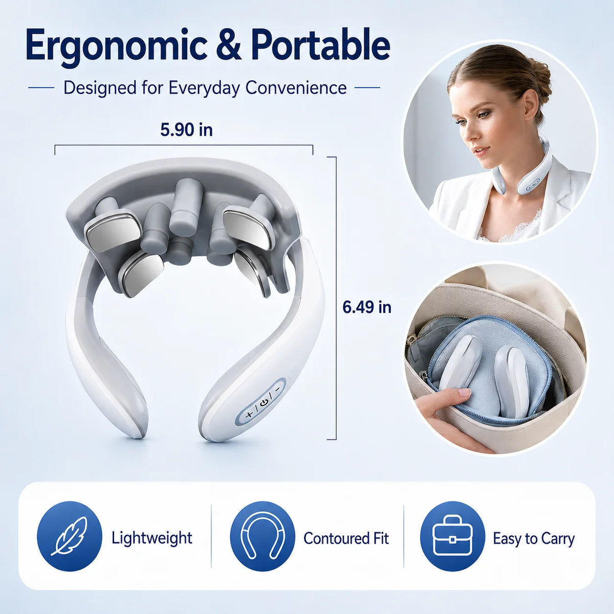 Paquin Ergonomic Neck Massager With Five Massage Modes And Portability