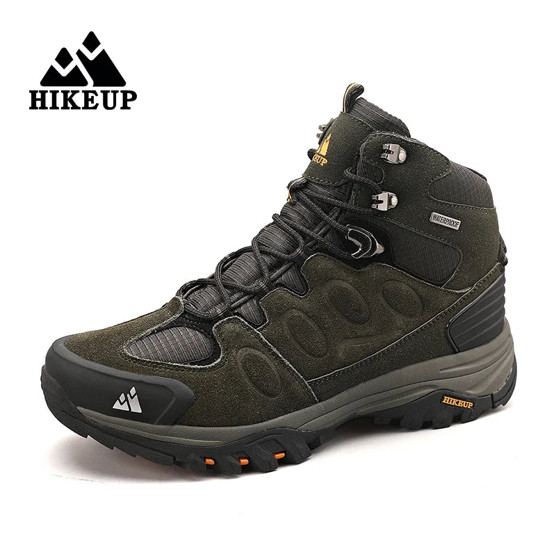 Hikeup Men High Top Hiking Boots Suede Lace Up Trekking Shoes