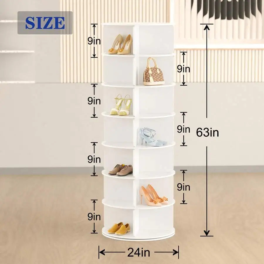 7 Tier Rotating Shoe Rack Tower, Free Standing 360 °   Shoe Organizer Lazy Susan, Bag Display Rack Storage Round Carousel, Neat And Elegant Shoe Storage Solution