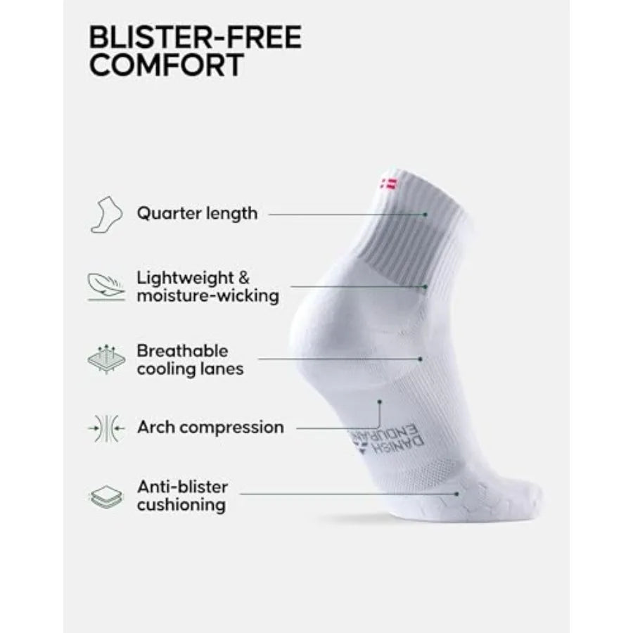 DANISH ENDURANCE Ultra-Comfort Quarter Running Socks, Performance Socks, Men and Women - 3 or 5 Pack