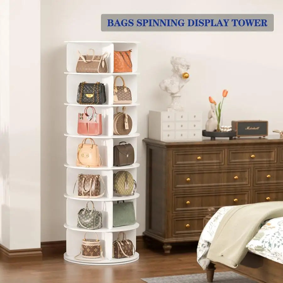 7 Tier Rotating Shoe Rack Tower, Free Standing 360 °   Shoe Organizer Lazy Susan, Bag Display Rack Storage Round Carousel, Neat And Elegant Shoe Storage Solution