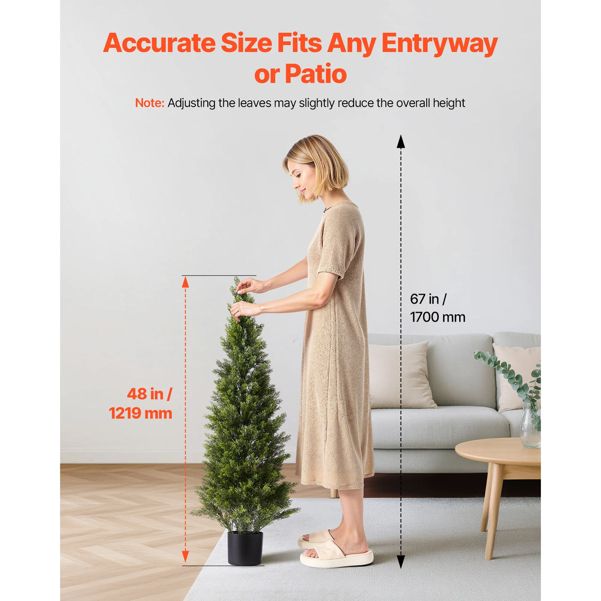 SucceBuy Artificial Topiary Cedar Trees 36/48in 2 Set Faux Pine Shrubs Plants Fake Silk Tree Easy Assembly for Decor Christmas