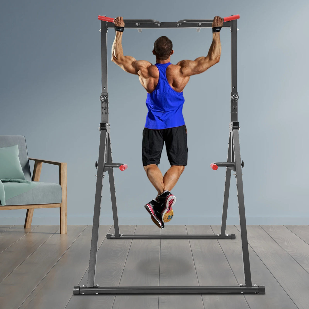 Height Adjustable Free Standing Pull Up Bar Dip Power Tower