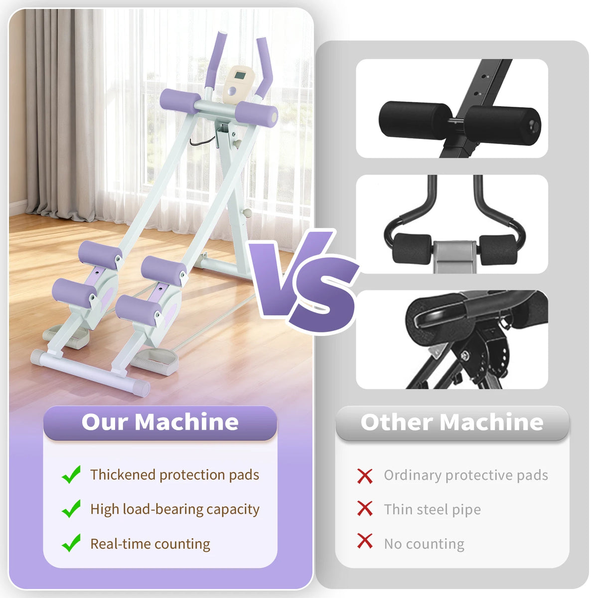 Abdominal Curling Exercise Machine Adjustable Dual Track Foldable Home Gym