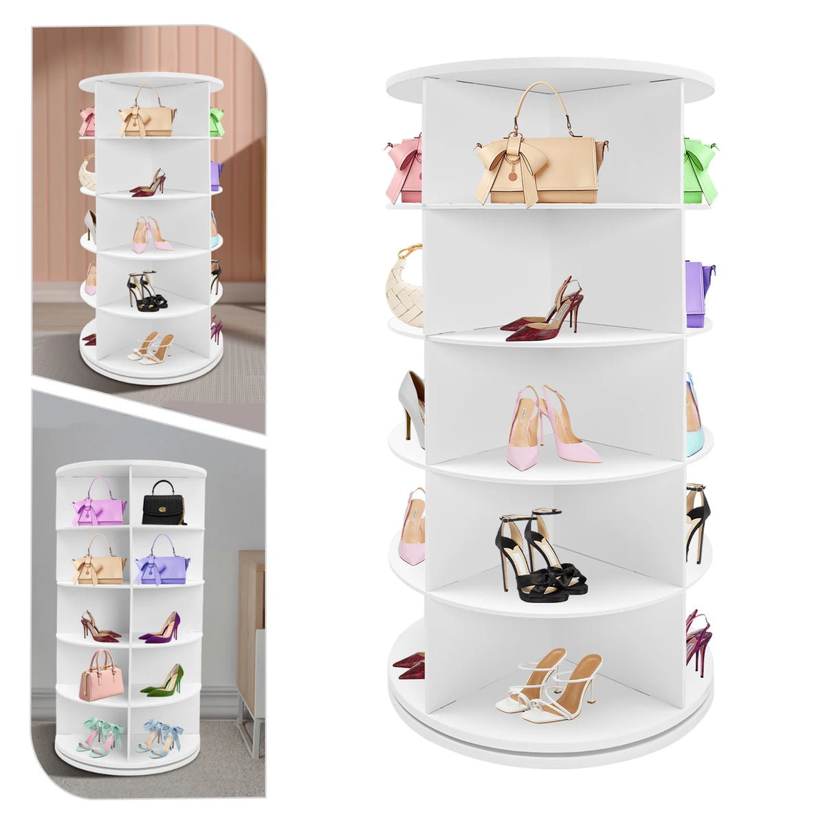  5 Tier Rotating Shoe Rack Tower 360° Rotating Organizer Spinning Shoe Display Lazy Susan for Bedroom Entryway Closet, Holds 20 Pairs of Shoes