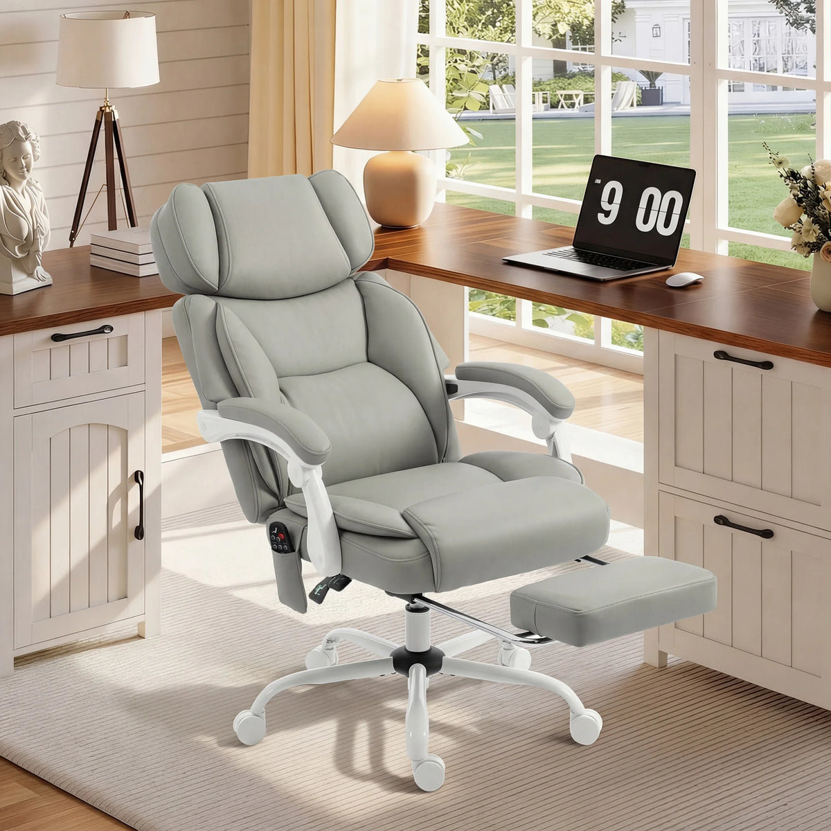 High Back Massage Office Chair With Footrest And Heated Recline
