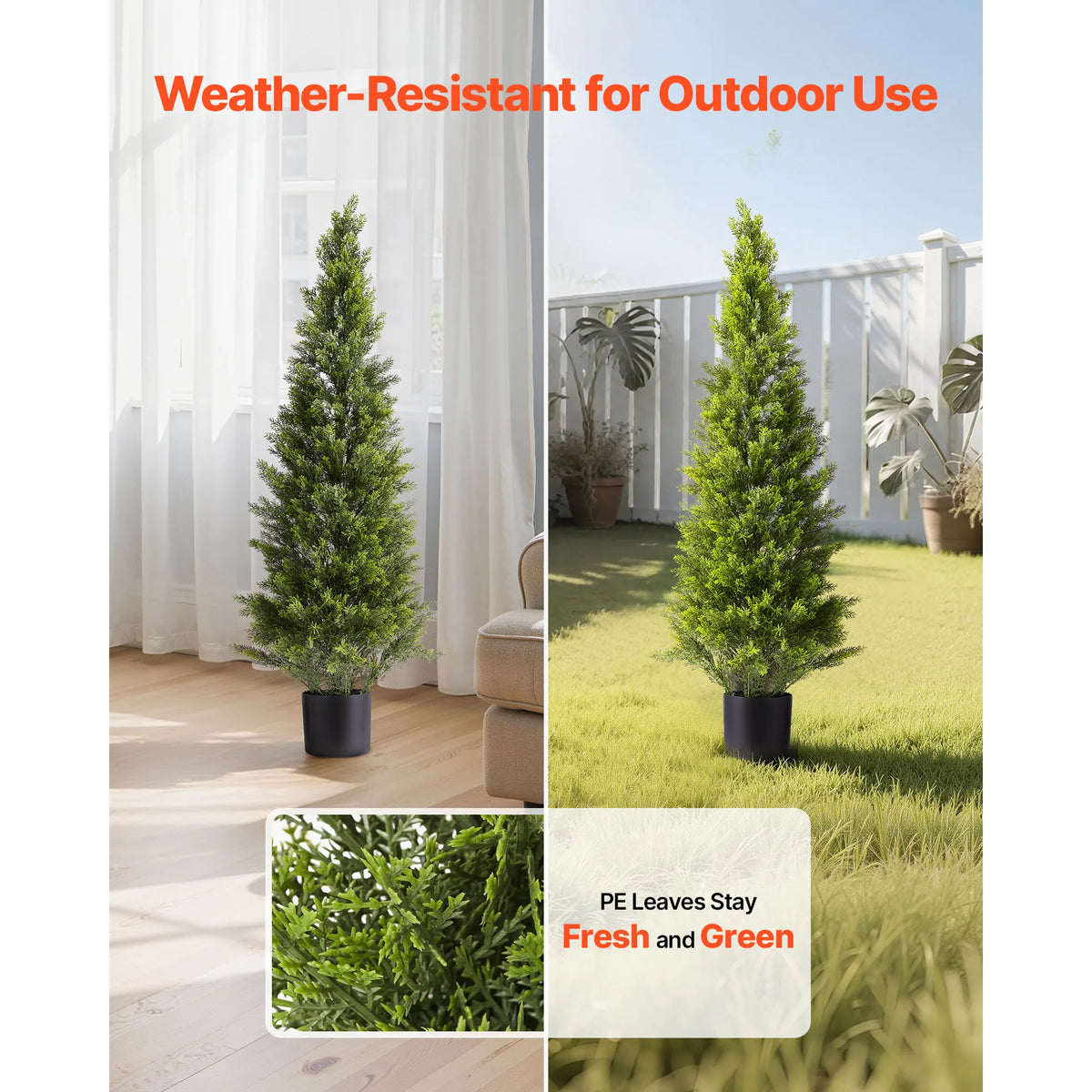 SucceBuy Artificial Topiary Cedar Trees 36/48in 2 Set Faux Pine Shrubs Plants Fake Silk Tree Easy Assembly for Decor Christmas