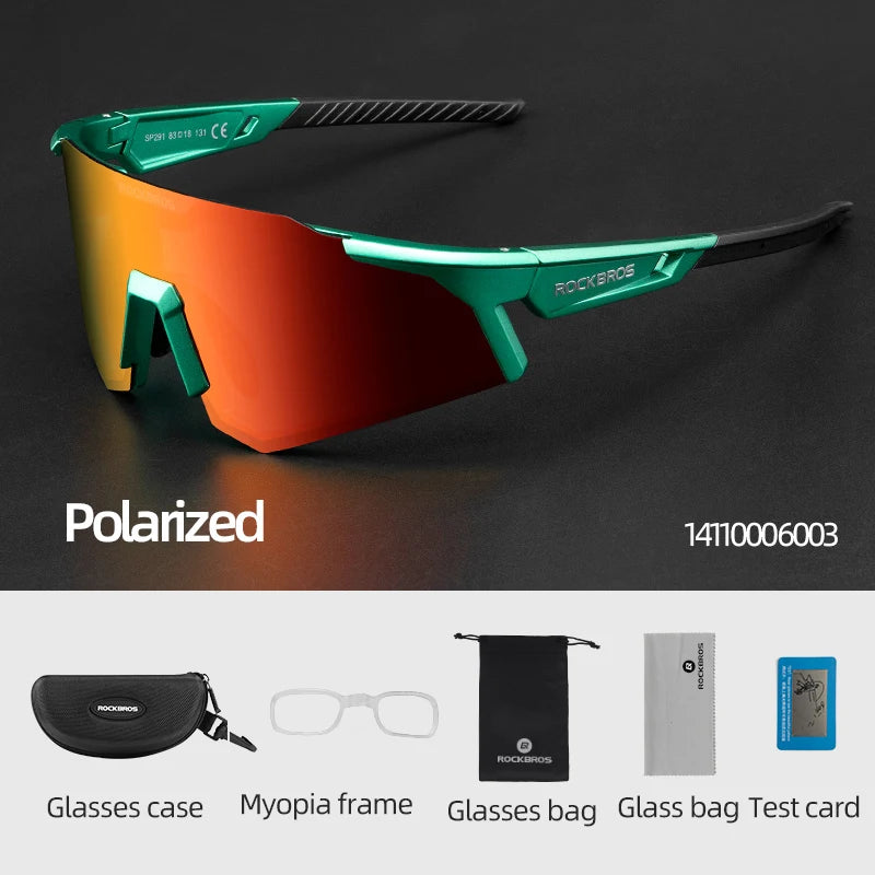 ROCKBROS Bicycle Glasses Photochromic Polarized Lens Adjustable Nose Support Myopia Frame Sports Men Women Cycling Goggle